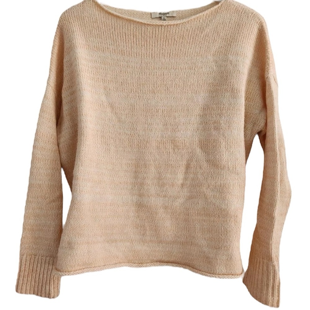Madewell Women's Rolled Neck Sweater Light Pink and Cream Sz. Small